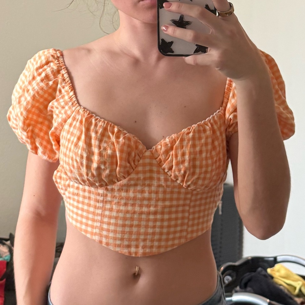 Hello Molly Orange Gingham Crop Top